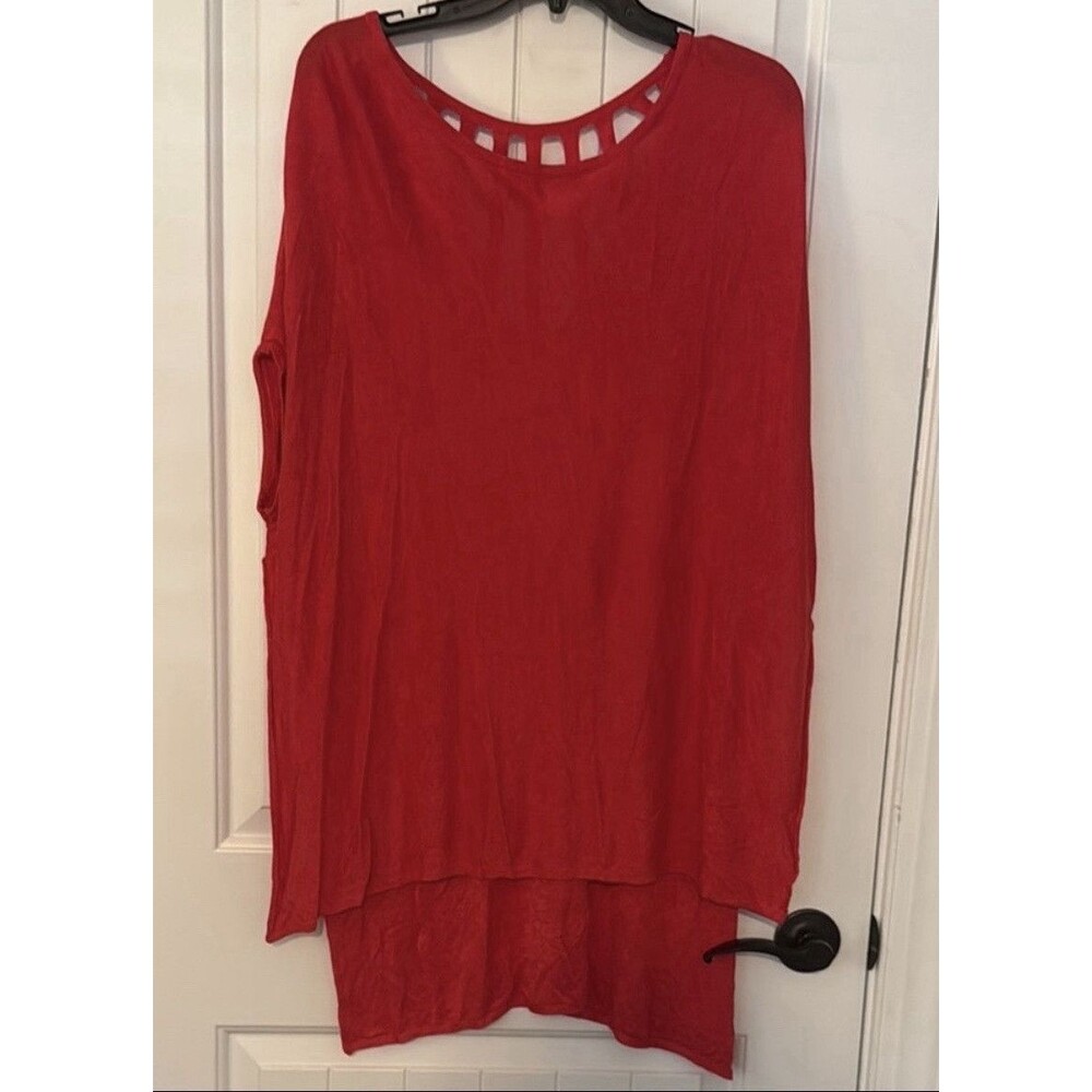 Wishlist Womens Red Rayon Knit V-Neck Cutout Dolman Tunic Top Short Sleeve M - Picture 1 of 3